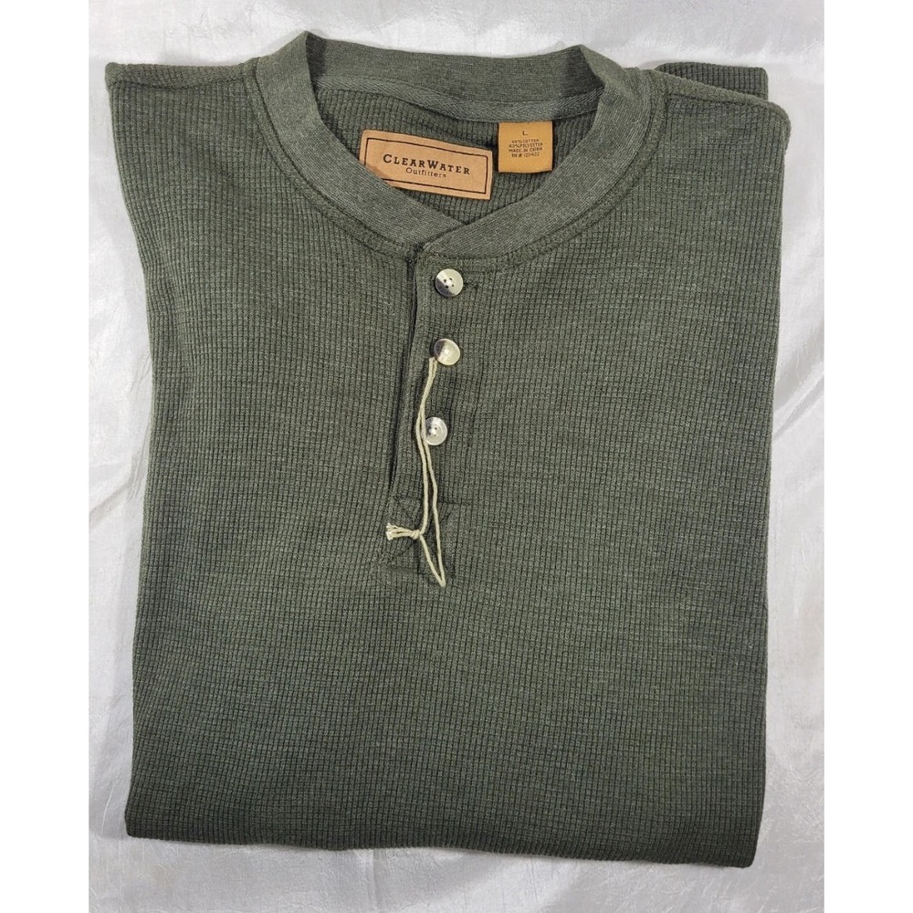 Clearwater Men's Waffle Knit Long Sleeve Thermal Henley - Green - Large